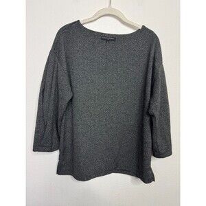 Banana Republic Medium Sweater Top Black Gray Pullover Knit 3/4 Sleeve Boat Neck